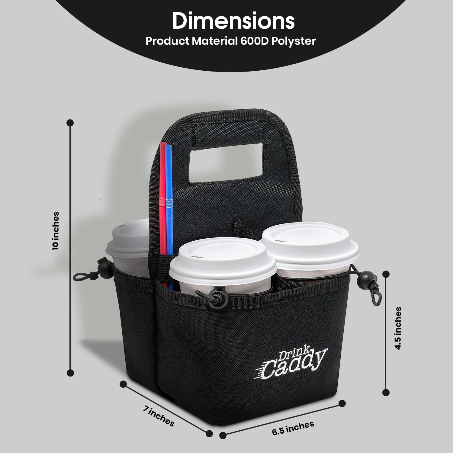 Portable Drink Caddy and Reusable Coffee Cup Holder – A foldable bag with a 4-cup capacity featuring organizational pockets that securely hold hot and cold beverages. P - Image 4
