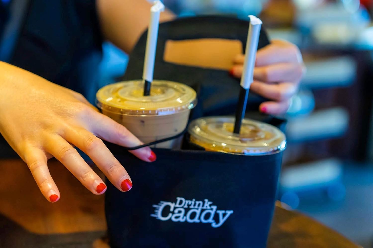 Portable Drink Caddy and Reusable Coffee Cup Holder – A foldable bag with a 4-cup capacity featuring organizational pockets that securely hold hot and cold beverages. P - Image 8