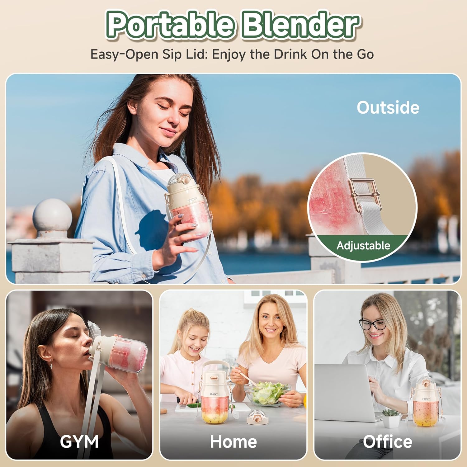 Portable Blender – Personal Smoothie and Drink Mixer with 27 oz Cup, Lid, and Shoulder Strap. USB Type-C Rechargeable, Dishwasher-Safe Parts, BPA-Free, Perfect for Food and Juice on the Go, Gym, Travel, or Kitchen Use. - Image 3