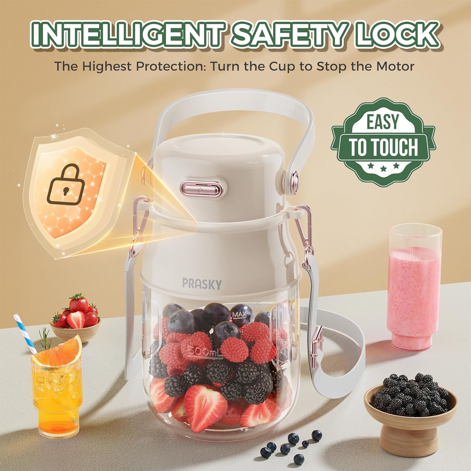 Portable Blender – Personal Smoothie and Drink Mixer with 27 oz Cup, Lid, and Shoulder Strap. USB Type-C Rechargeable, Dishwasher-Safe Parts, BPA-Free, Perfect for Food and Juice on the Go, Gym, Travel, or Kitchen Use. - Image 4