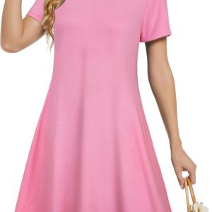 Women’s Summer Dresses with Short Sleeves – Casual T-Shirt Style Dress, Loose Summer Dress, Beach Cover-Up with Pockets