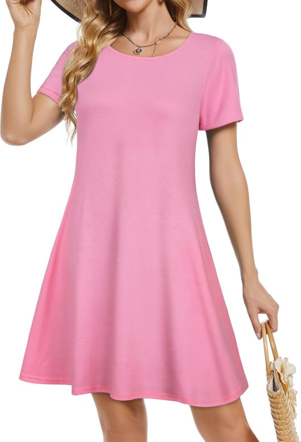 Women’s Summer Dresses with Short Sleeves – Casual T-Shirt Style Dress, Loose Summer Dress, Beach Cover-Up with Pockets